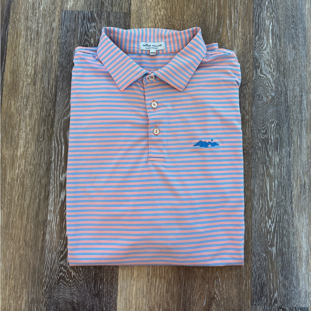 Peter Millar Summer Comfort Orange and Blue Striped Polo Shirt